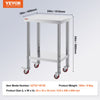 VEVOR Stainless Steel Work Table 24 x 18 x 34 Inch, 700 LBS Load Capacity with 4 Wheels, 3 Adjustable Height Levels, Heavy Duty Food Prep Worktable for Commercial Kitchen Restaurant, Silver