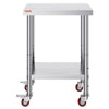 VEVOR Stainless Steel Work Table 24 x 18 x 34 Inch, 700 LBS Load Capacity with 4 Wheels, 3 Adjustable Height Levels, Heavy Duty Food Prep Worktable for Commercial Kitchen Restaurant, Silver