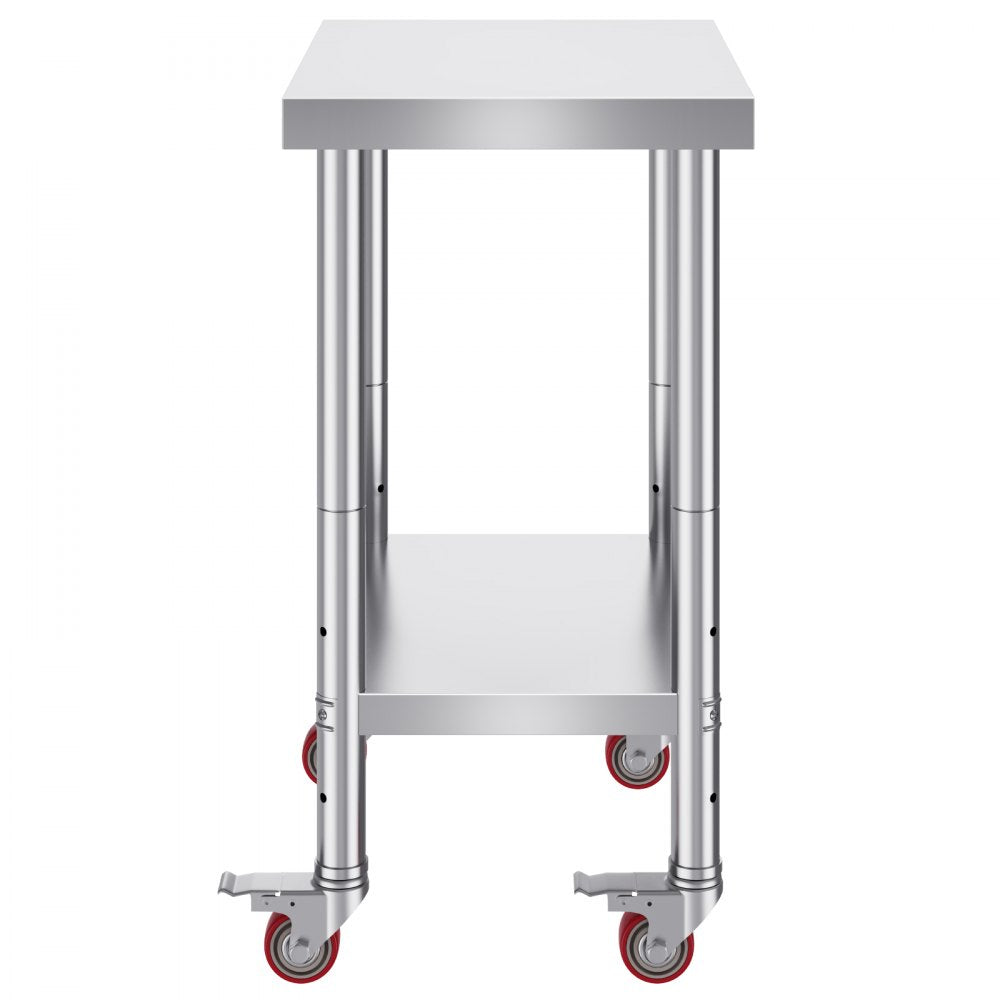 VEVOR Stainless Steel Work Table 24 x 18 x 34 Inch, 700 LBS Load Capacity with 4 Wheels, 3 Adjustable Height Levels, Heavy Duty Food Prep Worktable for Commercial Kitchen Restaurant, Silver