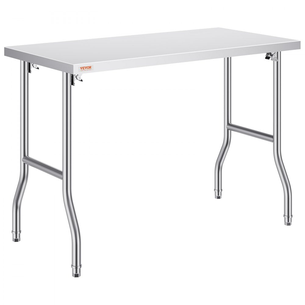 VEVOR Folding Commercial Prep Table, 48 x 24 Inch Commercial Worktable Workstation, Heavy-duty Stainless Steel Folding Table with 300 lbs Load, Kitchen Work Table, for Home Kitchen Restaurant Garage