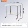 VEVOR Stainless Steel Work Table 36 x 30 x 34 Inch, 700 LBS Load Capacity with 4 Wheels, 3 Adjustable Height Levels, Heavy Duty Food Prep Worktable for Commercial Kitchen Restaurant, Silver