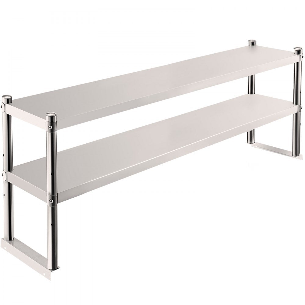 VEVOR Double Overshelf, Double Tier Stainless Steel Overshelf, 60 in. Length x 12 in. Width Double Deck Overshelf, Height Adjustable Overshelf for Prep & Work Table in Kitchen, Restaurant and Workshop