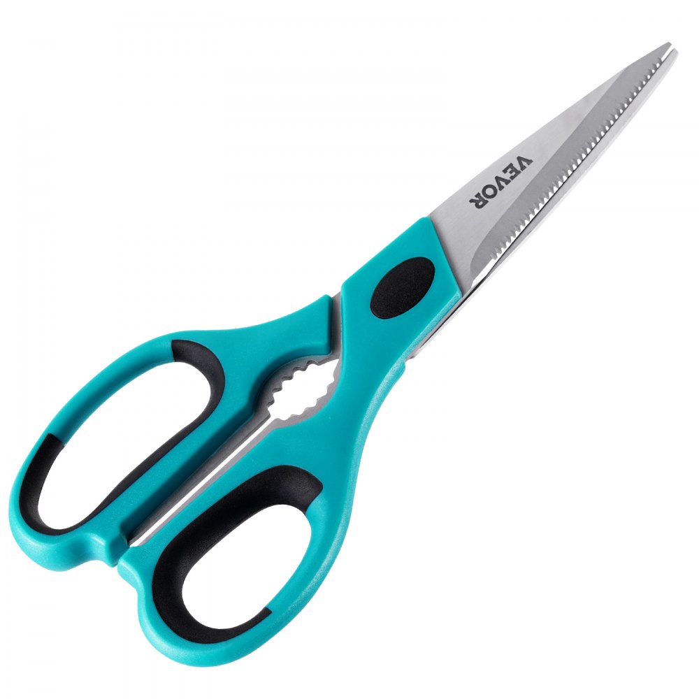 VEVOR Kitchen Scissors, 2 Pack Durable Stainless Steel Kitchen Shears with Sheaths, Heavy Duty Cooking Shears with Soft Grip Comfort Handle, Kitchen Utensil for Cutting Meat, Fish, Poultry, Cyan+Grey