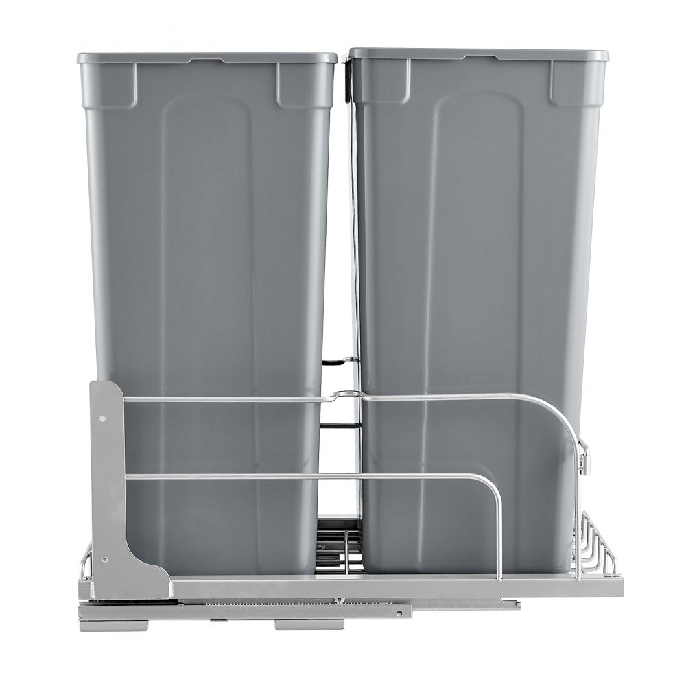 VEVOR Pull-Out Trash Can, 50 QT x2 Double Under Mount Kitchen Waste Container, Heavy Duty Garbage Recycling Bin with Door Kit and Soft Close Slide, for Kitchen Cabinet, Sink, Under Counter (Grey)