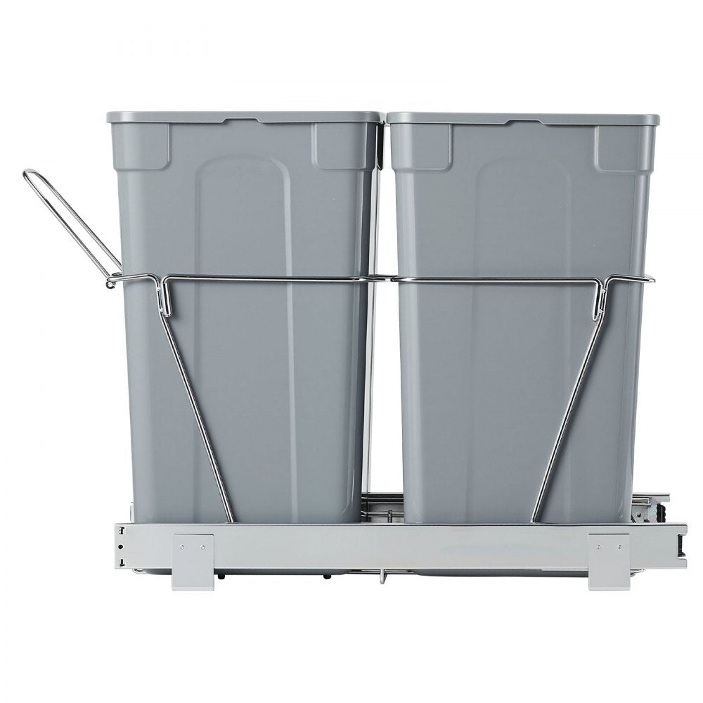 VEVOR Pullout Trash Can for Kitchen Cabinets, 27QTx2 Double Under Sink Garbage Waste Recycling Bin, Under Mount Waste Container, with Heavy Duty Metal Full Extension Sliding System and Handle