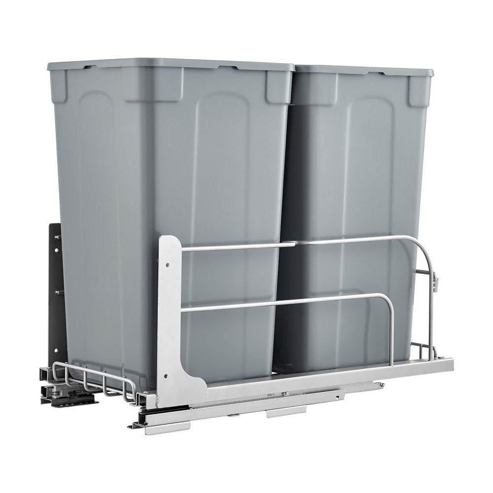VEVOR Pull-Out Trash Can, 27 QT x2 Double Under Mount Kitchen Waste Container, Heavy Duty Garbage Recycling Bin with Door Kit and Soft Close Slide, for Kitchen Cabinet, Sink, Under Counter (Grey)