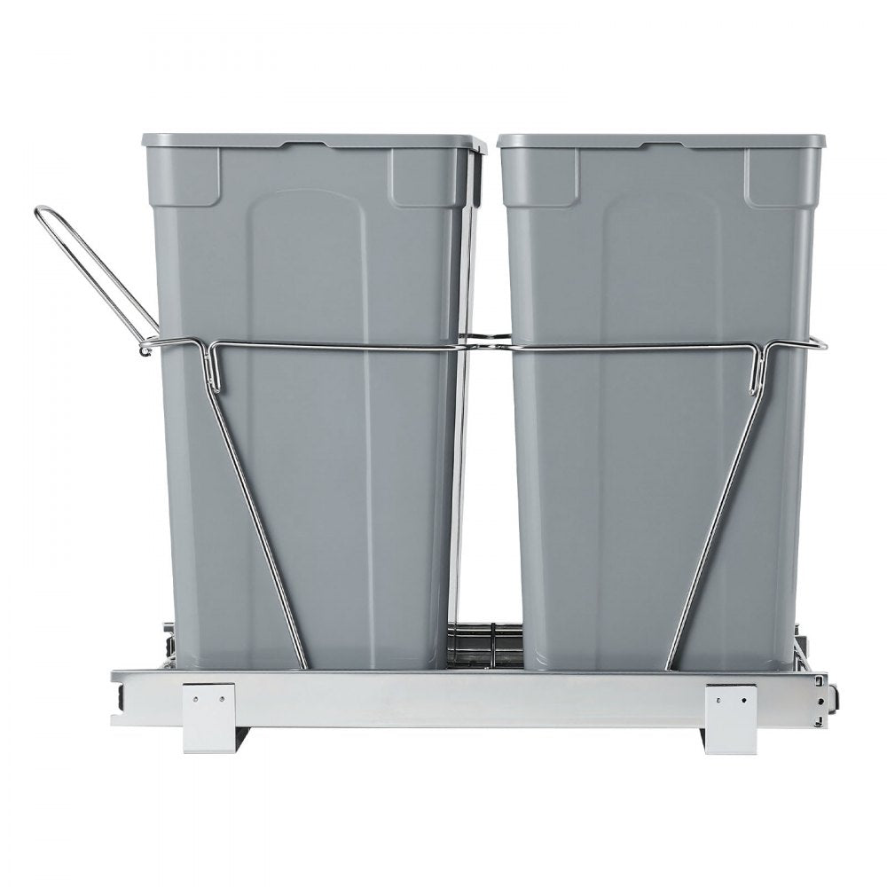 VEVOR Pullout Trash Can for Kitchen Cabinets, 35 QT x2 Double Under Sink Garbage Waste Recycling Bin, Under Mount Waste Container, with Heavy Duty Metal Full Extension Sliding System and Handle