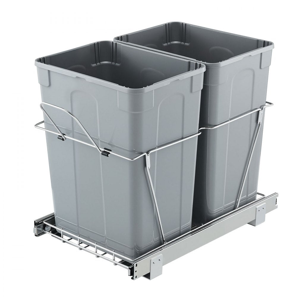 VEVOR Pullout Trash Can for Kitchen Cabinets, 35 QT x2 Double Under Sink Garbage Waste Recycling Bin, Under Mount Waste Container, with Heavy Duty Metal Full Extension Sliding System and Handle