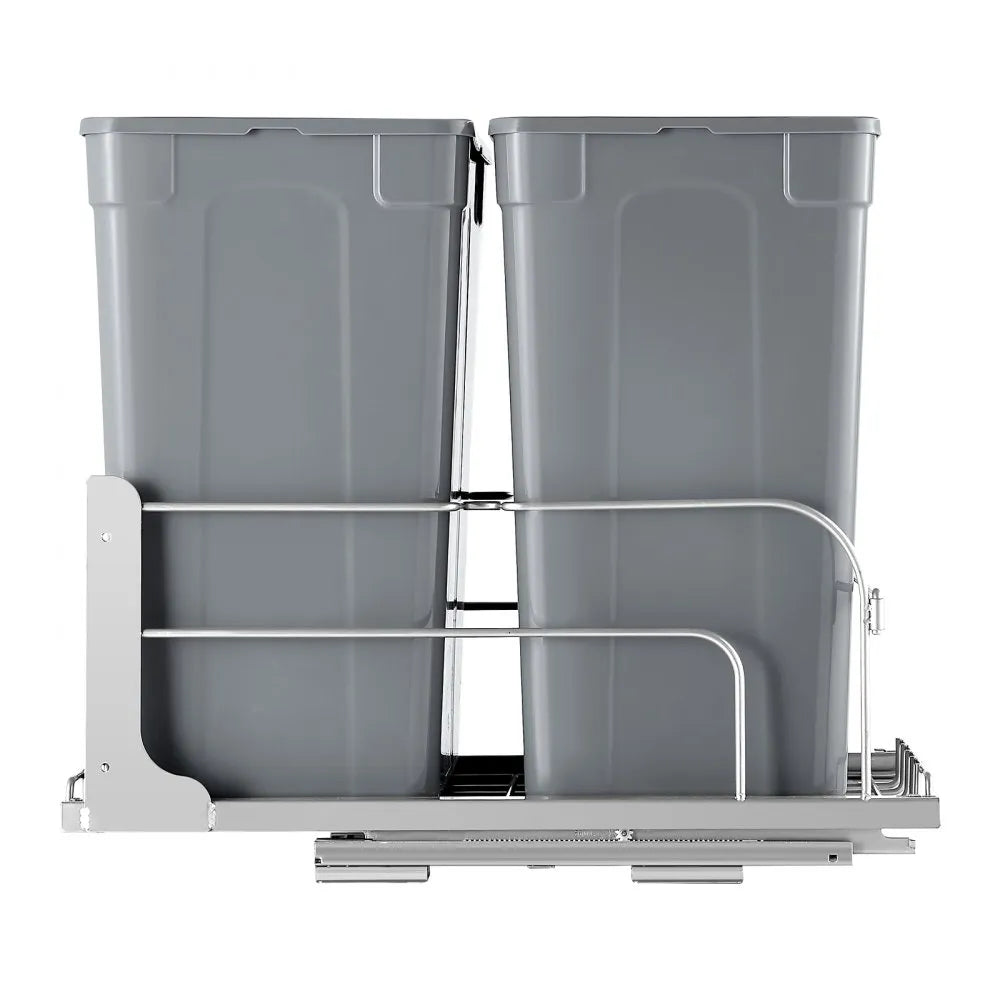 VEVOR Pull-Out Trash Can, 35 QT x2 Double Under Mount Kitchen Waste Container, Heavy Duty Garbage Recycling Bin with Door Kit and Soft Close Slide, for Kitchen Cabinet, Sink, Under Counter (Grey)