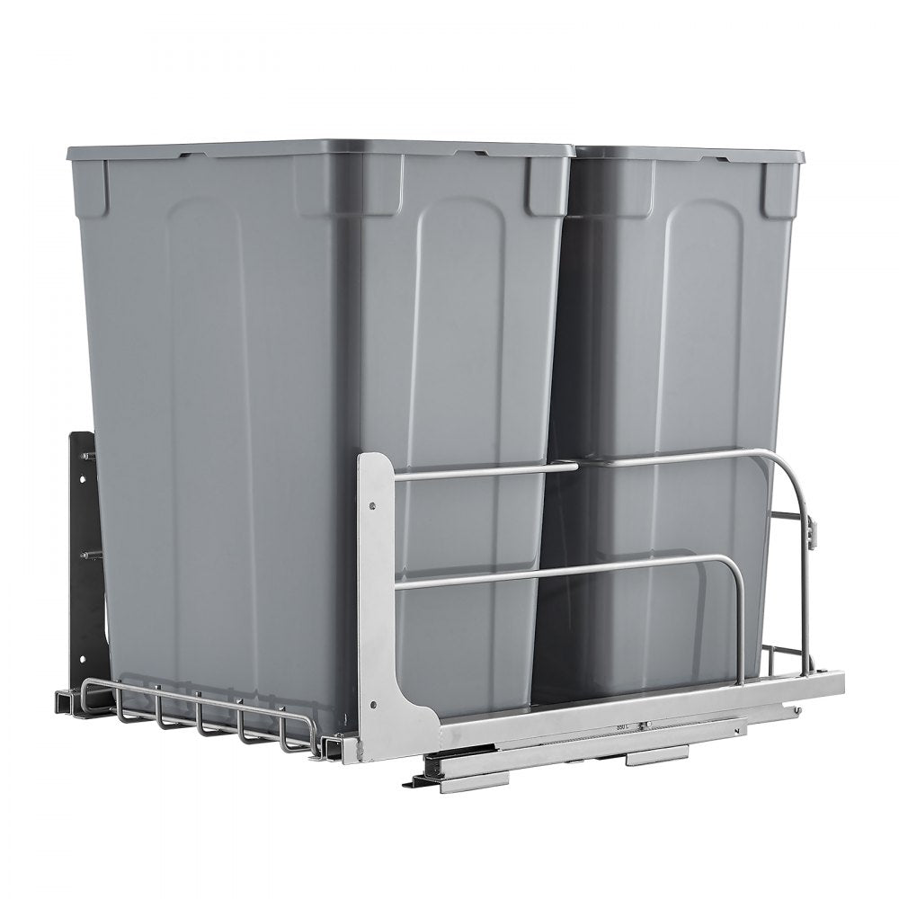 VEVOR Pull-Out Trash Can, 35 QT x2 Double Under Mount Kitchen Waste Container, Heavy Duty Garbage Recycling Bin with Door Kit and Soft Close Slide, for Kitchen Cabinet, Sink, Under Counter (Grey)
