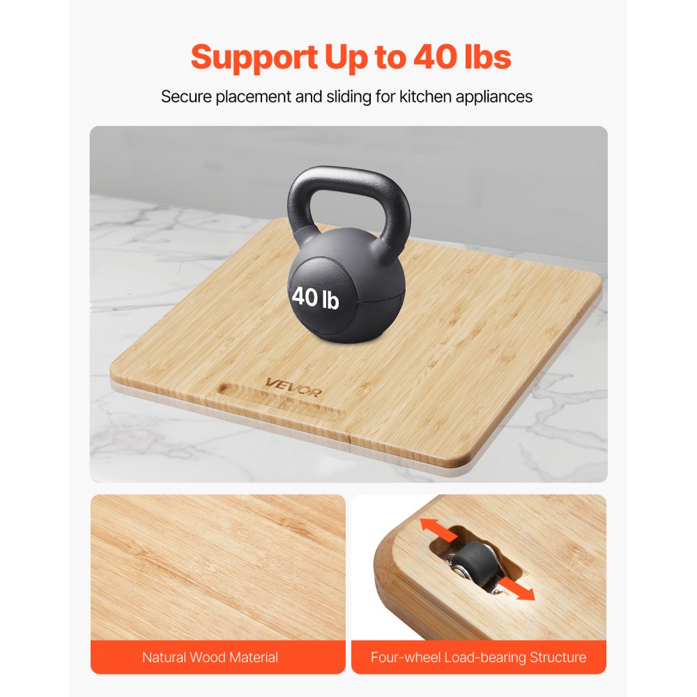 VEVOR Appliance Slider, Medium 13 x 16-inch, Rolling Sliding Tray with Rubber Wheels & Hollow Handle, Easy to Clean, Appliance Rolling Tray for Coffee Maker, Kitchen Countertop, Natural Wood