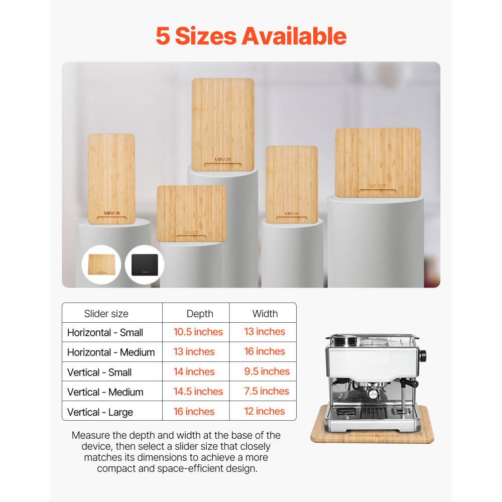 VEVOR Appliance Slider, Medium 13 x 16-inch, Rolling Sliding Tray with Rubber Wheels & Hollow Handle, Easy to Clean, Appliance Rolling Tray for Coffee Maker, Kitchen Countertop, Natural Wood