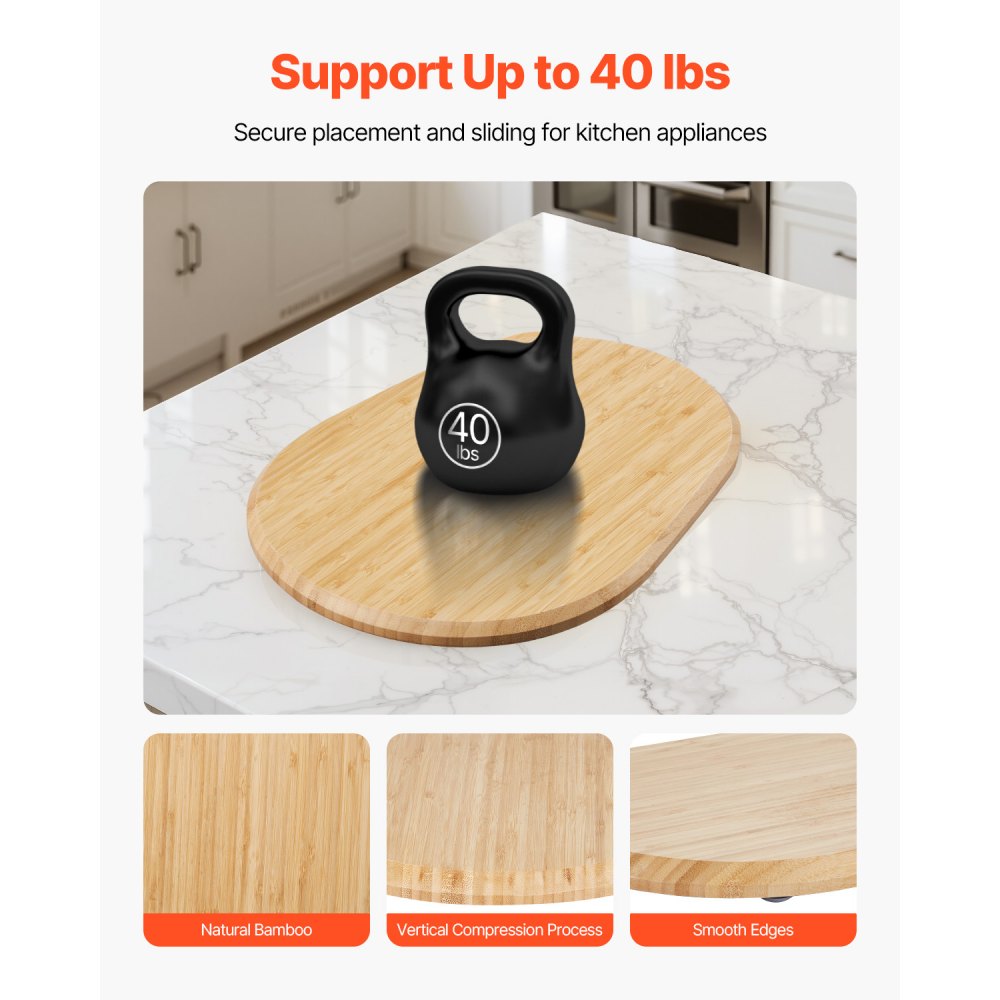 VEVOR Mixer Slider, Oval 15.7 x 11.1-inch, Appliance Slider Compatible with Tilt Head 5.5-8 Qt Stand Mixer, PTFE Feet, Kitchen Countertop Storage Mover Sliding Tray, Natural Wood