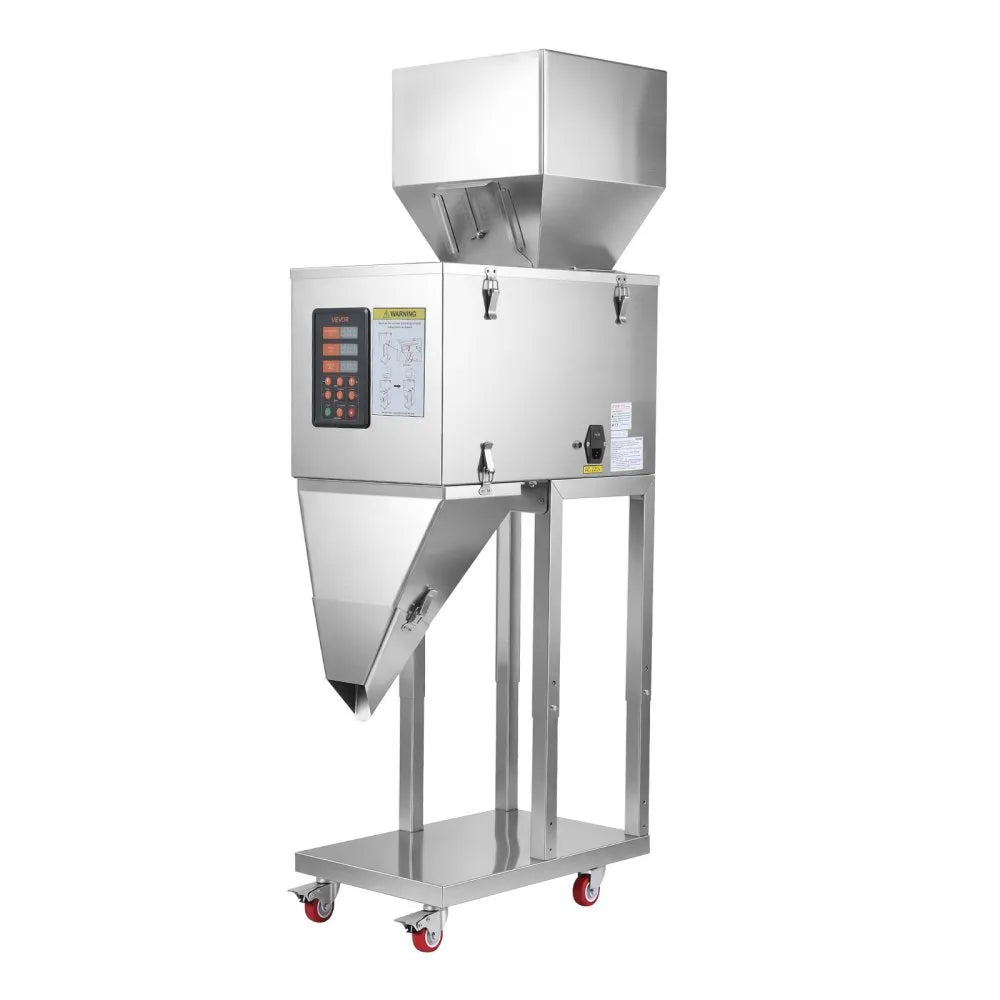 VEVOR Powder Filling Machine, 10-999g (0.02-2.2lbs) Automatic Particle Dispenser, Stainless Steel, Intelligent Weighing Dispensing Filler with Foot Pedal, for Coffee Beans, Grains, Tea, Spices, Silver