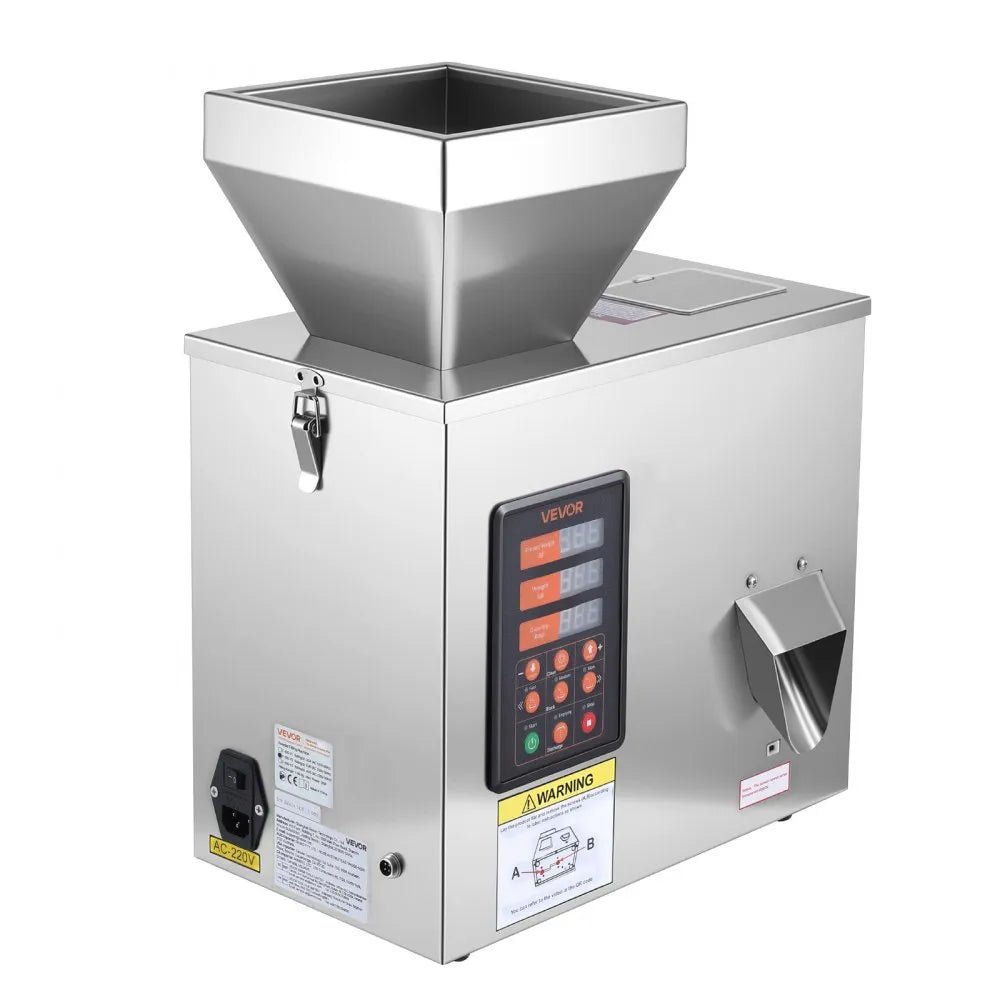 VEVOR Powder Filling Machine, 3-200g (0.01-0.44 lbs) Automatic Particle Dispenser, High Accuracy, Stainless Steel, Intelligent Weighing Dispensing Filler for Coffee Beans, Grains, Tea, Spices, Silver