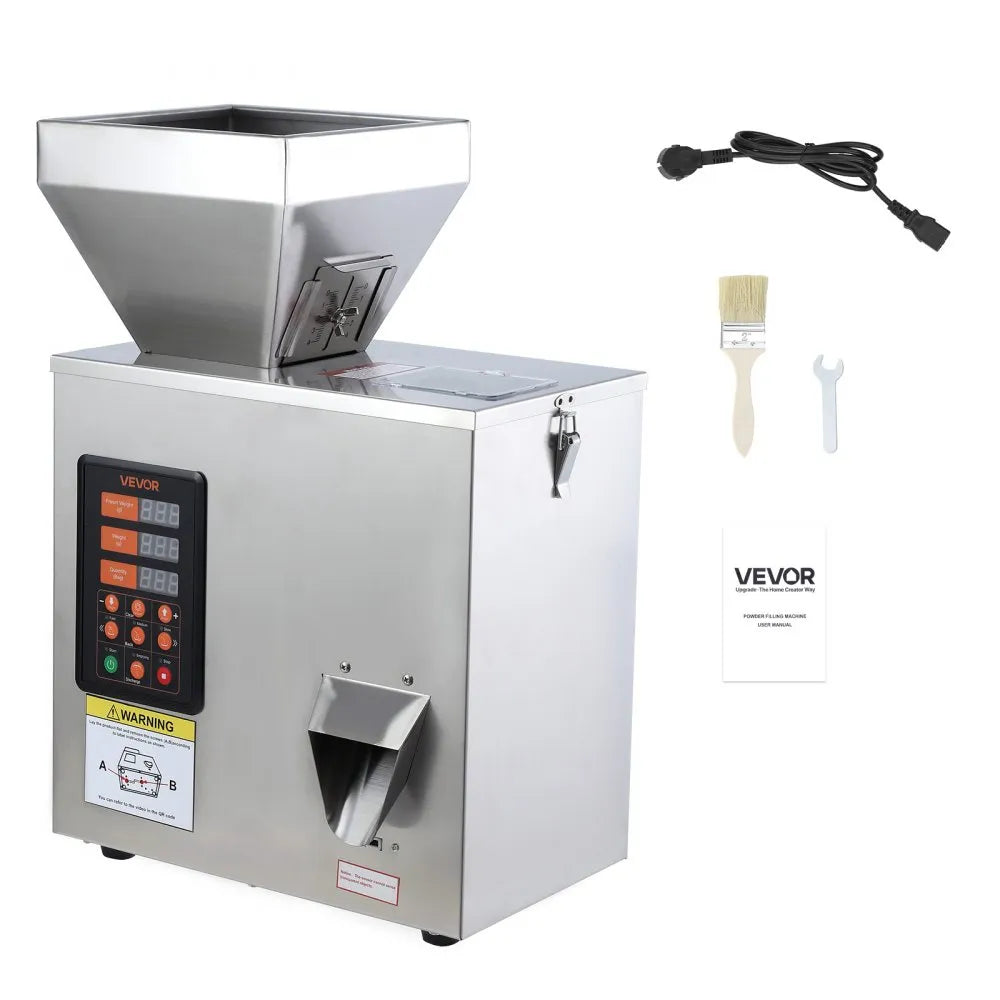 VEVOR Powder Filling Machine, 3-200g (0.01-0.44 lbs) Automatic Particle Dispenser, High Accuracy, Stainless Steel, Intelligent Weighing Dispensing Filler for Coffee Beans, Grains, Tea, Spices, Silver