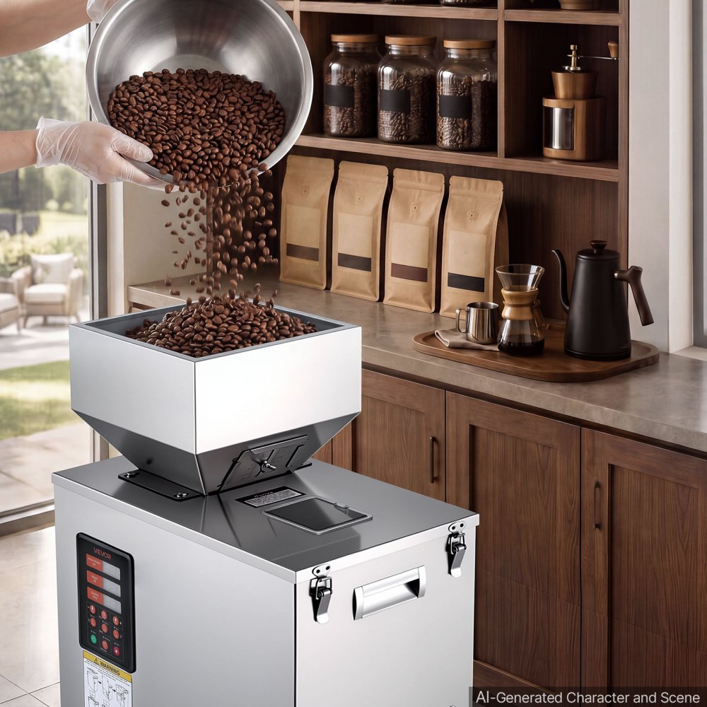 VEVOR Powder Filling Machine, 10-500g (0.02-1.1lbs) Automatic Particle Dispenser, High Accuracy, Stainless Steel, Intelligent Weighing Dispensing Filler for Coffee Beans, Grains, Tea, Spices, Silver