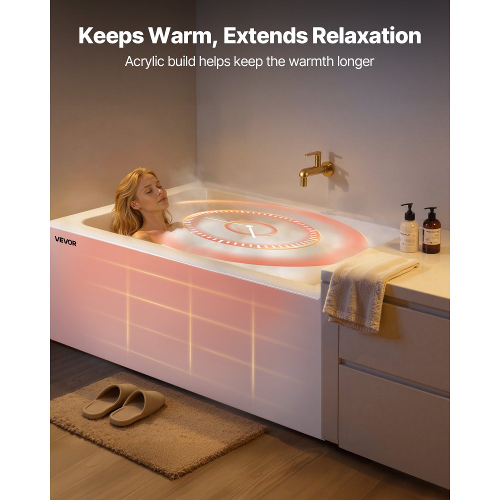 VEVOR Alcove Bathtub, 48" x 30" Contemporary Alcove Acrylic Bathtub, Soaking Bath Tub with Right Hand Drain and Overflow Hole, Large Rectangular Deep Soak Tub for Bathroom with Integral Flange, White