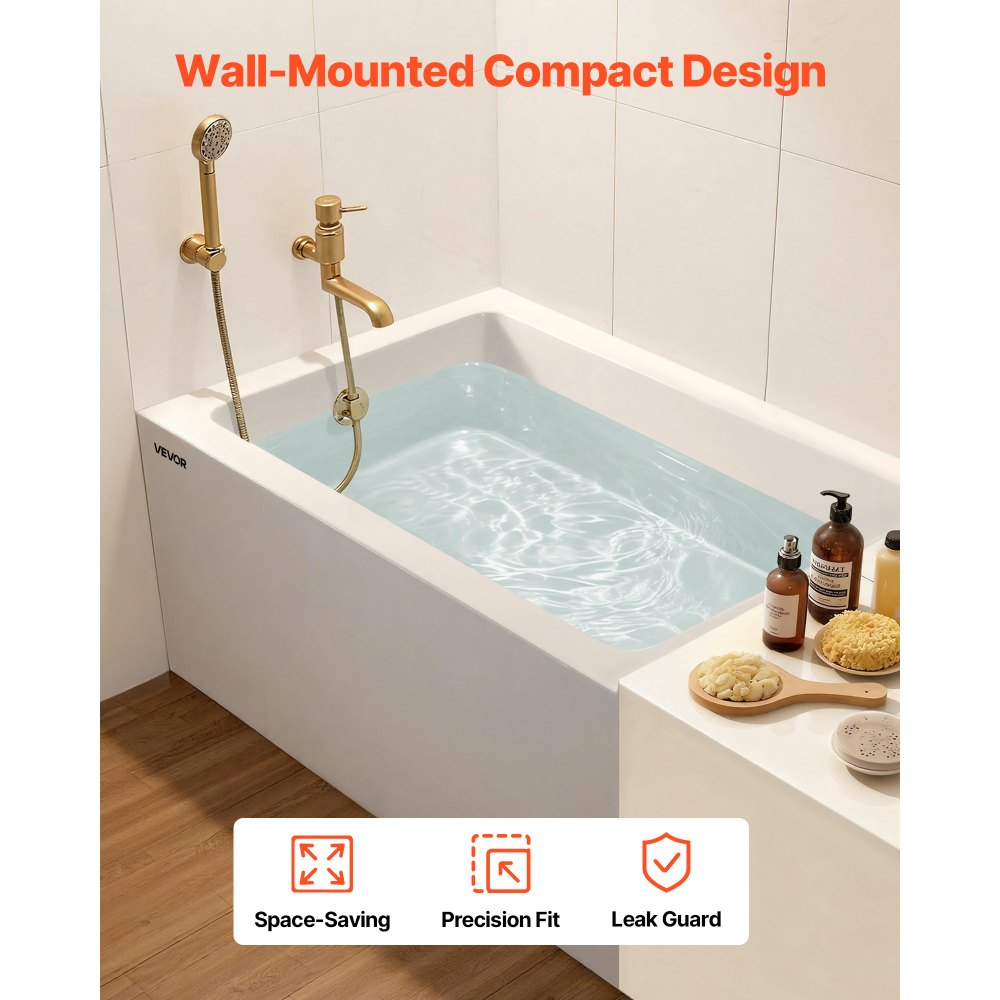 VEVOR Alcove Bathtub, 48" x 30" Contemporary Alcove Acrylic Bathtub, Soaking Bath Tub with Right Hand Drain and Overflow Hole, Large Rectangular Deep Soak Tub for Bathroom with Integral Flange, White