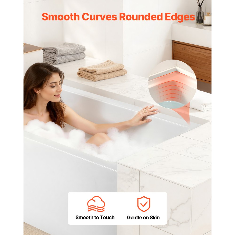 VEVOR Alcove Bathtub, 48" x 30" Contemporary Alcove Acrylic Bathtub, Soaking Bath Tub with Right Hand Drain and Overflow Hole, Large Rectangular Deep Soak Tub for Bathroom with Integral Flange, White