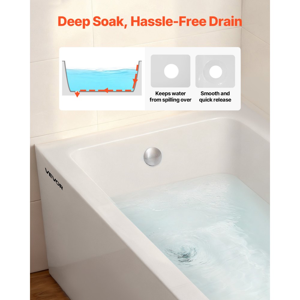VEVOR Alcove Bathtub, 60" x 30" Contemporary Alcove Acrylic Bathtub, Soaking Bath Tub with Left Hand Drain and Overflow Hole, Large Rectangular Deep Soak Tub for Bathroom with Integral Flange, White