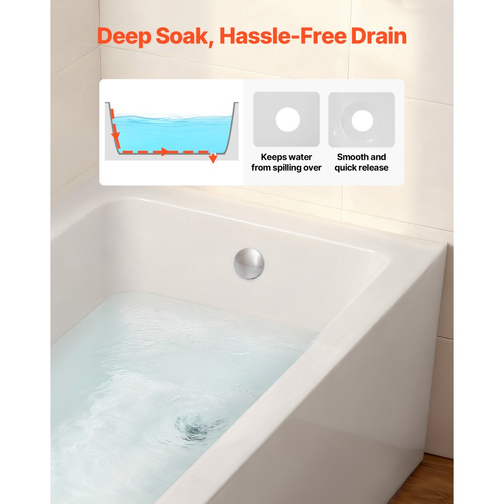 VEVOR Alcove Bathtub, 71.9" x 32" Contemporary Alcove Acrylic Bathtub, Soaking Bath Tub with Right Hand Drain & Overflow Hole, Large Rectangular Deep Soak Tub for Bathroom with Integral Flange, White