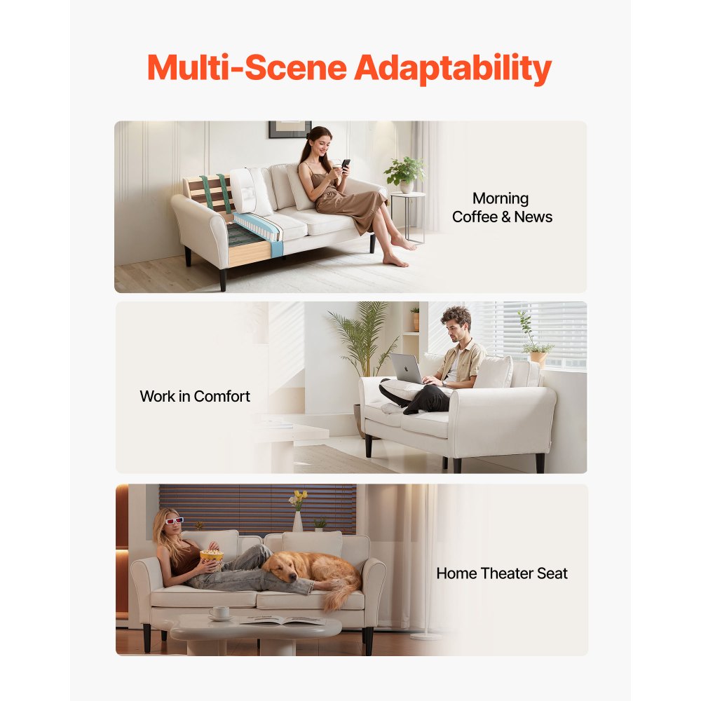 VEVOR loveseat sofa multi-scene adaptability (infographic)