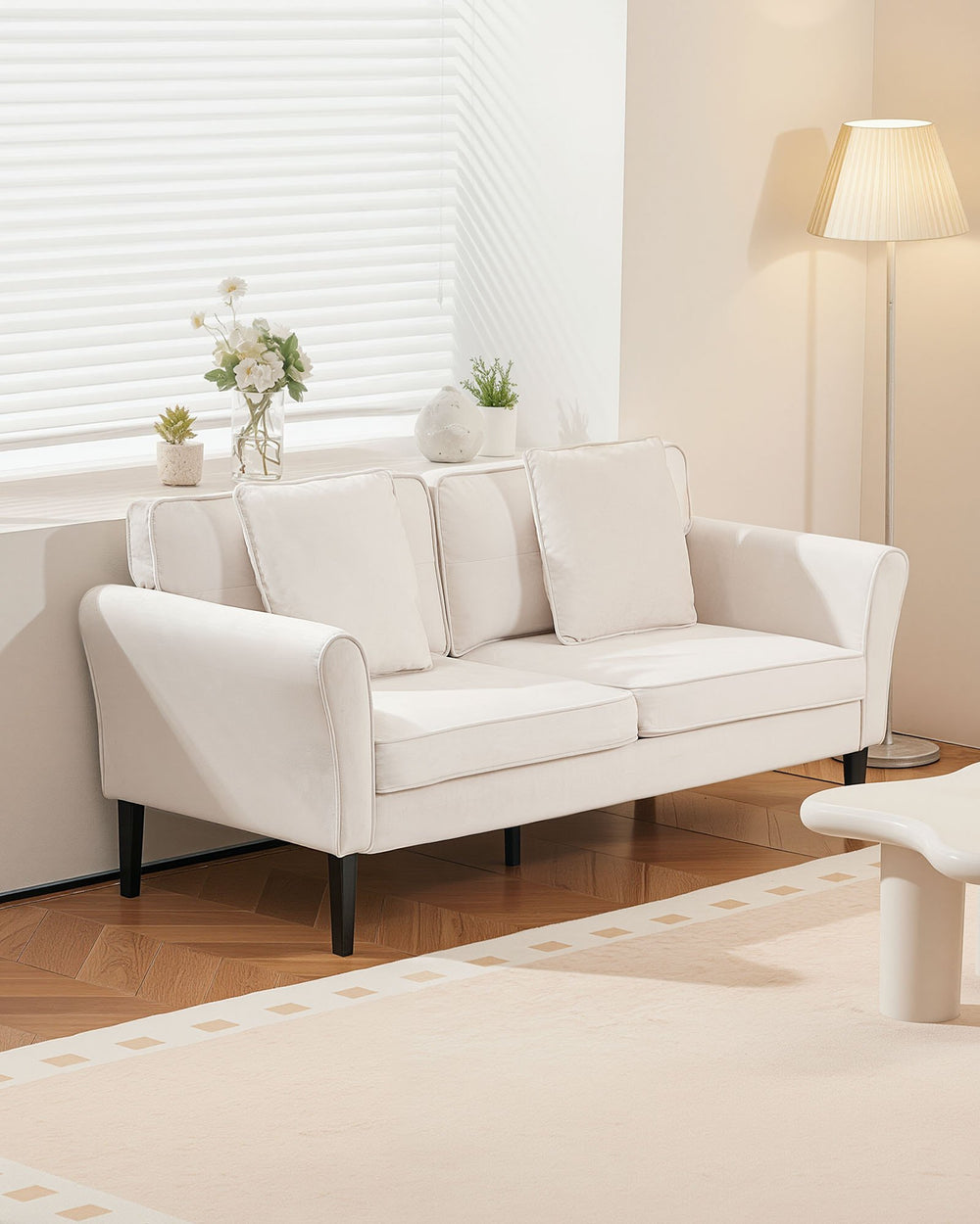 VEVOR loveseat sofa white velvet 2-seater - lifestyle room scene