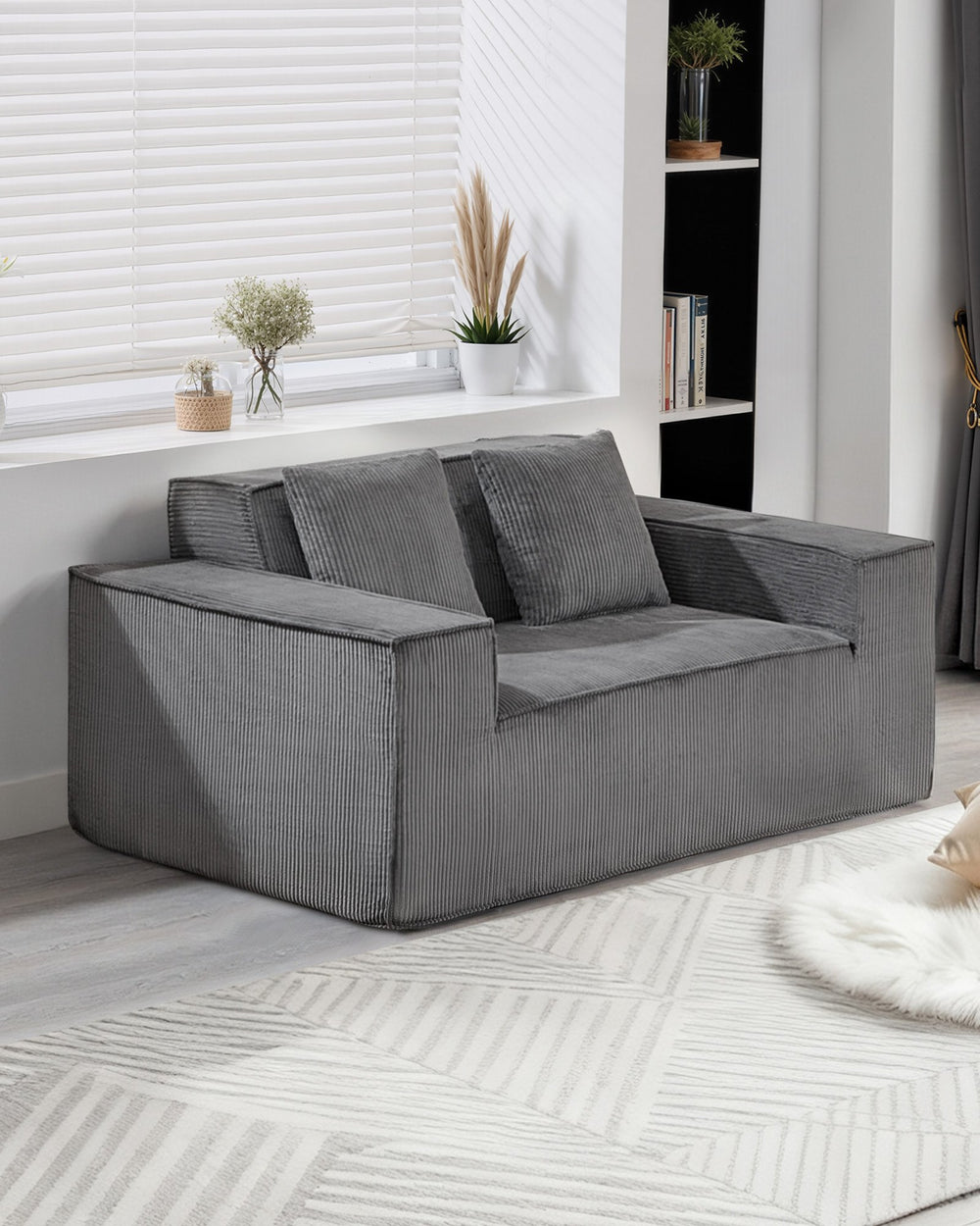 VEVOR corduroy loveseat sofa - gray loveseat in living room setting