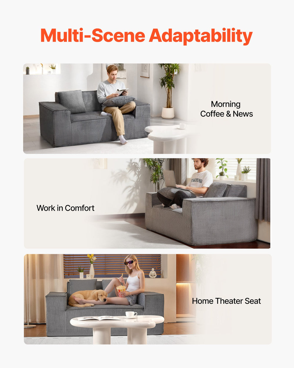 VEVOR loveseat sofa - multi-scene adaptability (morning coffee & news, work in comfort, home theater seat)