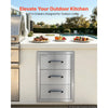 VEVOR Outdoor Kitchen Drawers, 22"W x 20"H x 14"D, 3-Tier Storage Access, for BBQ Island Storage, Patio Bars and Grill Station, with Handle, Built-In BBQ Island Drawers Organize Cookware Accessories