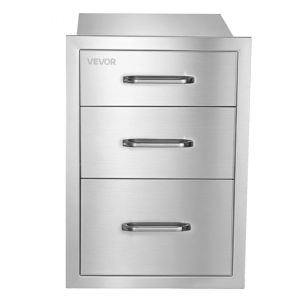 VEVOR Outdoor Kitchen Drawers, 21"W x 22"H x 14"D, 3-Tier Storage Access, for BBQ Island Storage, Patio Bars and Grill Station, with Handle, Built-In BBQ Island Drawers Organize Cookware Accessories