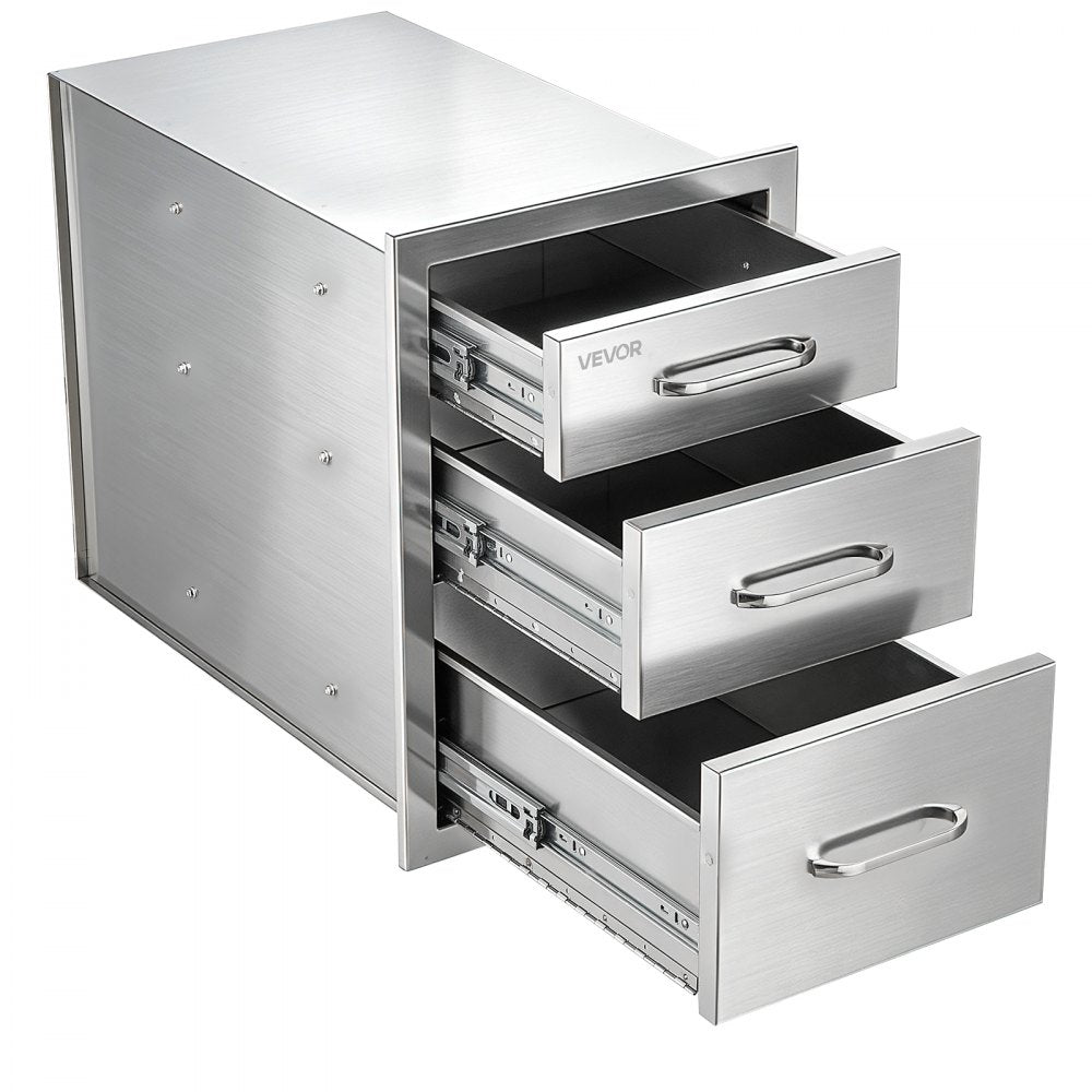 VEVOR Outdoor Kitchen Drawers, 21"W x 22"H x 14"D, 3-Tier Storage Access, for BBQ Island Storage, Patio Bars and Grill Station, with Handle, Built-In BBQ Island Drawers Organize Cookware Accessories