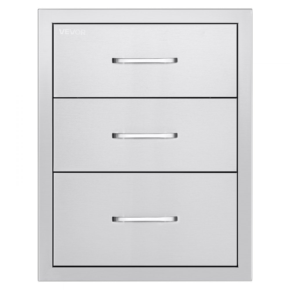 VEVOR Outdoor Kitchen Drawers 18.11" W x 23.23" D x 23.23" H, Triple-Access Stainless Steel Modular Drawer Cabinet with Handles, BBQ Island Drawer for Outdoor Kitchen or BBQ Island Patio Grill Station
