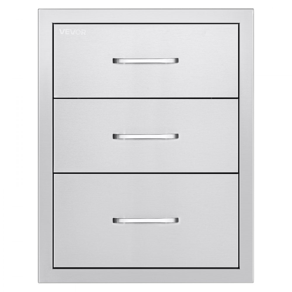 VEVOR Outdoor Kitchen Drawers 18.11"W x 23.23"D x 23.23"H, Triple-Access Stainless Steel BBQ Drawers with Handles, BBQ Island Drawer for Outdoor Kitchens or Barbeque Island Patio Grill Station