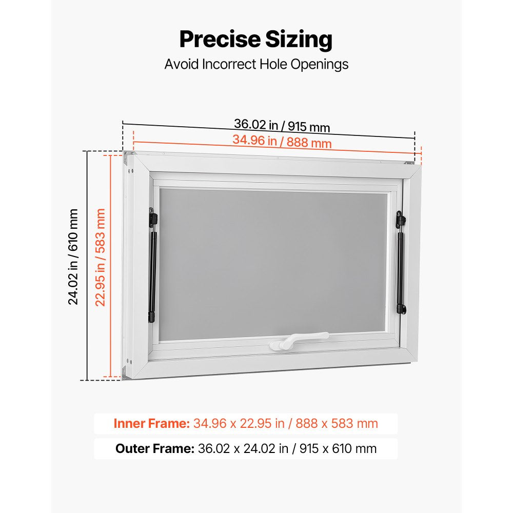 VEVOR Concession Window 36x24 in Aluminum Alloy Frame Service Window, for Food Truck, Up to 85 Degrees Stand Serving Windows with Awning Door and Drag Hook, Rainwater Resistant for Concession Trailer