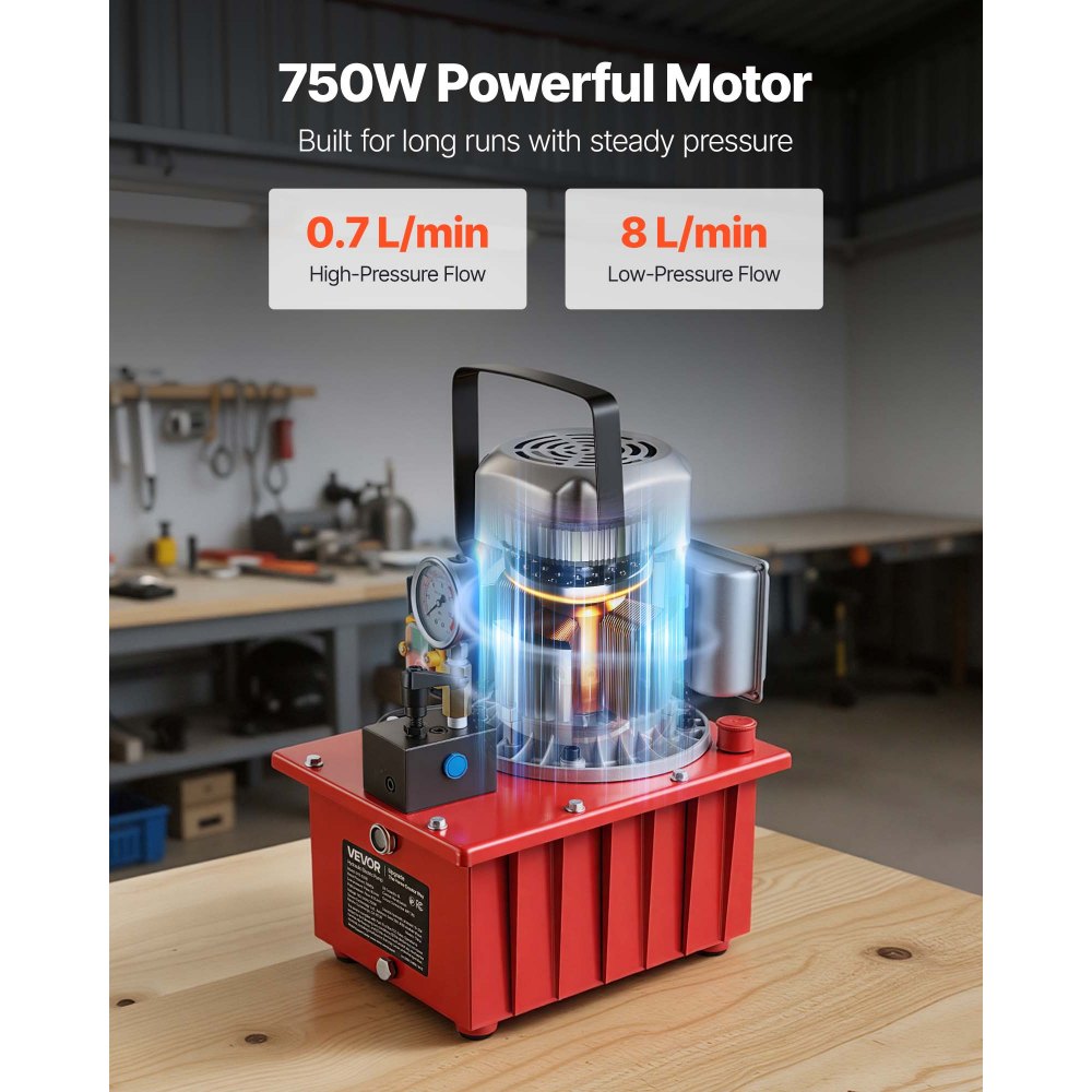 VEVOR Electric Hydraulic Pump, 750W 10,000 PSI, 120V Single Acting Electric Driven Hydraulic Pump Power Pack Unit, with Manual Valve, 2.1 Gallon / 8L, for Punching, Bending, Single Acting Cylinders