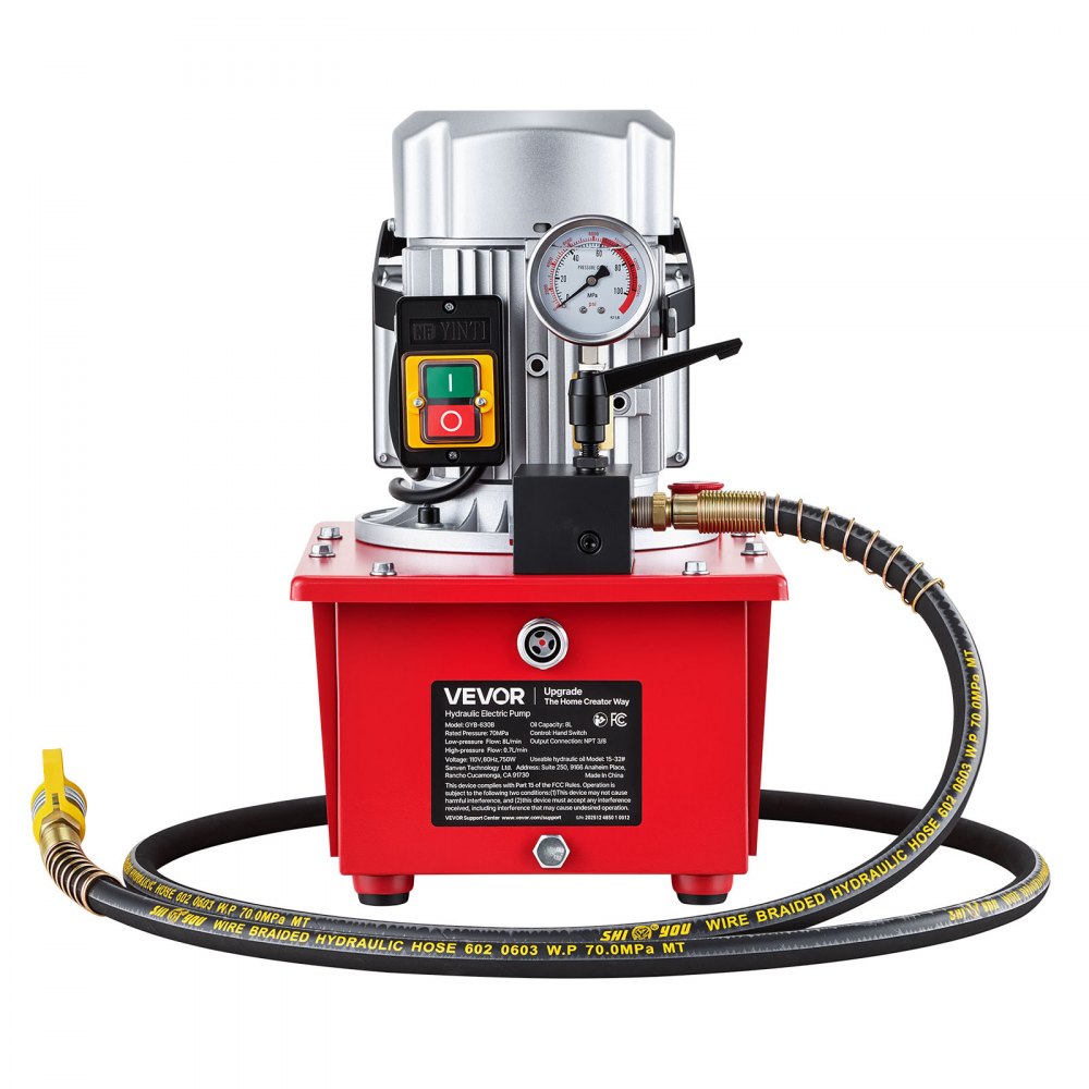 VEVOR Electric Hydraulic Pump, 750W 10,000 PSI, 120V Single Acting Electric Driven Hydraulic Pump Power Pack Unit, with Manual Valve, 2.1 Gallon / 8L, for Punching, Bending, Single Acting Cylinders