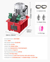 Product dimensions and included accessories (hoses, adapter fittings, PTFE tape)