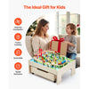 VEVOR Train Table, 100 Multicolor Pieces Wooden Kids Activity Table with Rolling Storage Drawer, 3-in-1 Wooden Train Set for Gaming, Drawing, Reading, Eating, Creative Toy Set for Kids Ages 3+