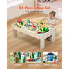 VEVOR Train Table, 84 Multicolor Pieces Wooden Kids Activity Table with Collapsible Storage Bin, 3-in-1 Wooden Train Set for Gaming, Drawing, Reading, Eating, Creative Toy Set for Kids Ages 3+