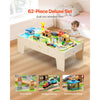 VEVOR Train Table, 62 Multicolor Pieces Wooden Kids Activity Table with Large Storage Drawer, 3-in-1 Wooden Train Set for Playing, Drawing, Reading, Eating, Creative Toy Set for Kids Ages 3+