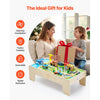 VEVOR Train Table, 62 Multicolor Pieces Wooden Kids Activity Table with Large Storage Drawer, 3-in-1 Wooden Train Set for Playing, Drawing, Reading, Eating, Creative Toy Set for Kids Ages 3+