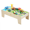 VEVOR Train Table, 62 Multicolor Pieces Wooden Kids Activity Table with Large Storage Drawer, 3-in-1 Wooden Train Set for Playing, Drawing, Reading, Eating, Creative Toy Set for Kids Ages 3+
