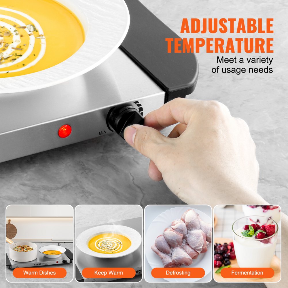 VEVOR Electric Warming Tray, Food Warming Trays for Buffet, Warming Trays with Adjustable Temperature Control, Portable Stainless Steel Food Warmer, Hot Plate Perfect for Parties, Catering, Holidays