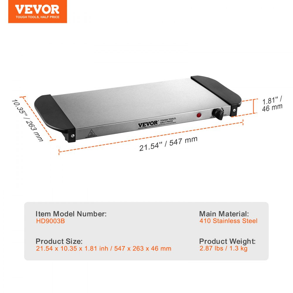VEVOR Electric Warming Tray, Food Warming Trays for Buffet, Warming Trays with Adjustable Temperature Control, Portable Stainless Steel Food Warmer, Hot Plate Perfect for Parties, Catering, Holidays