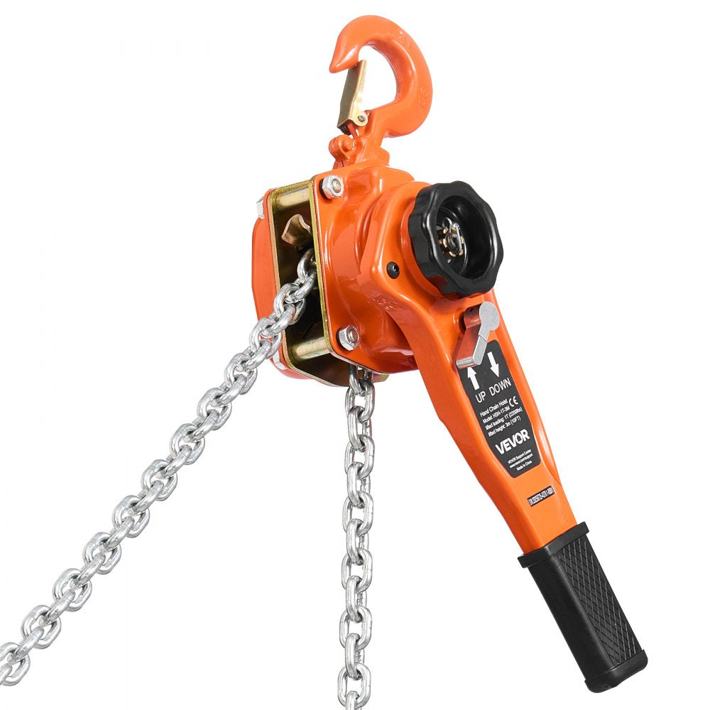 VEVOR Manual Lever Chain Hoist, 1T 2200LBS Capacity Heavy Duty Come Along, 10FT Lift G80 Alloy Steel Chain With Dual Pawl Mechanical Brake,360°Rotating Hooks, for Warehouse Construction Garage