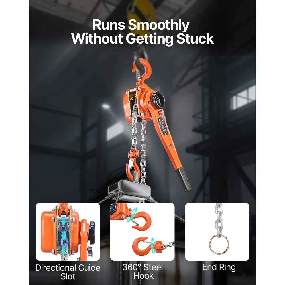 VEVOR Manual Lever Chain Hoist, 3T 6600LBS Capacity Heavy Duty Come Along, 10FT Lift G80 Alloy Steel Chain With Dual Pawl Mechanical Brake,360°Rotating Hooks, for Warehouse Construction Garage