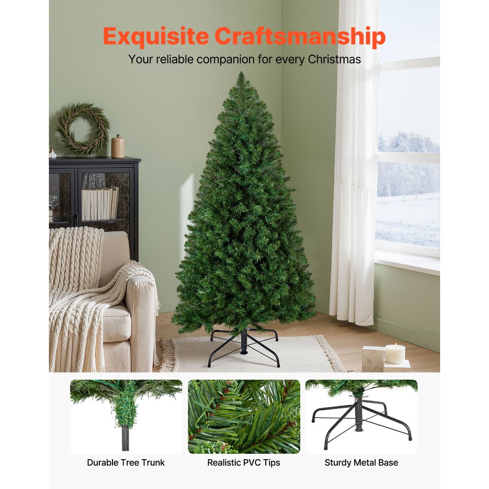 VEVOR Christmas Tree, 4ft Prelit Artificial Xmas Tree, Full Holiday Decor Trees with 120 Warm White LED Lights, 8 Lighting Modes, 539 Branch Tips & Sturdy Metal Base for Home Party Office Decoration