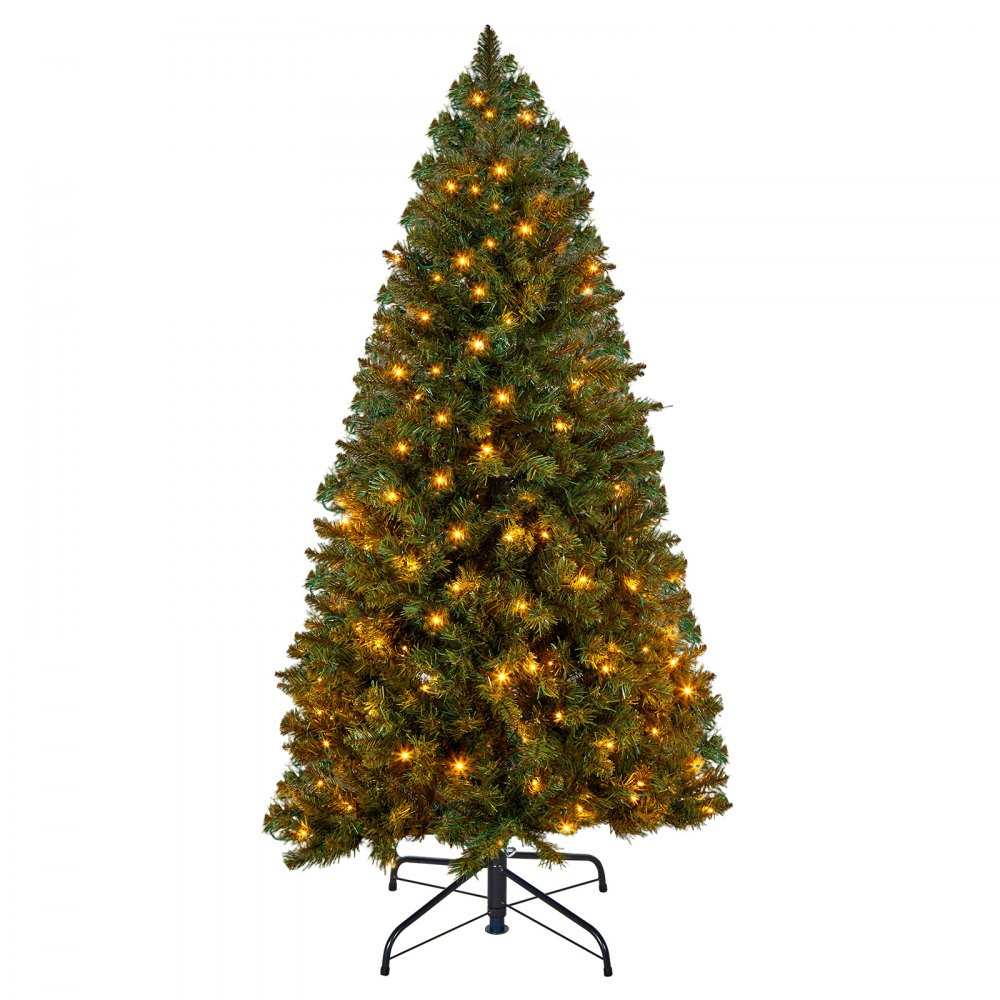 VEVOR Christmas Tree, 4ft Prelit Artificial Xmas Tree, Full Holiday Decor Trees with 120 Warm White LED Lights, 8 Lighting Modes, 539 Branch Tips & Sturdy Metal Base for Home Party Office Decoration